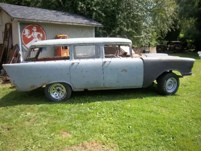 1957 chevy belaire 210 wagon body and frame w/gasser nose and extra parts