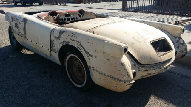 1954 chevrolet corvette convertible polo white w/ red interior no motor or trans
