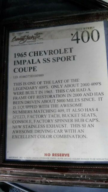 1965 chevrolet impala ss 409 numbers matching 4 speed super sport fire damaged