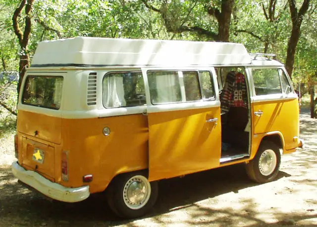 gold 1977 penthouse pop top classic volkswagen vw bus camper no reserve!