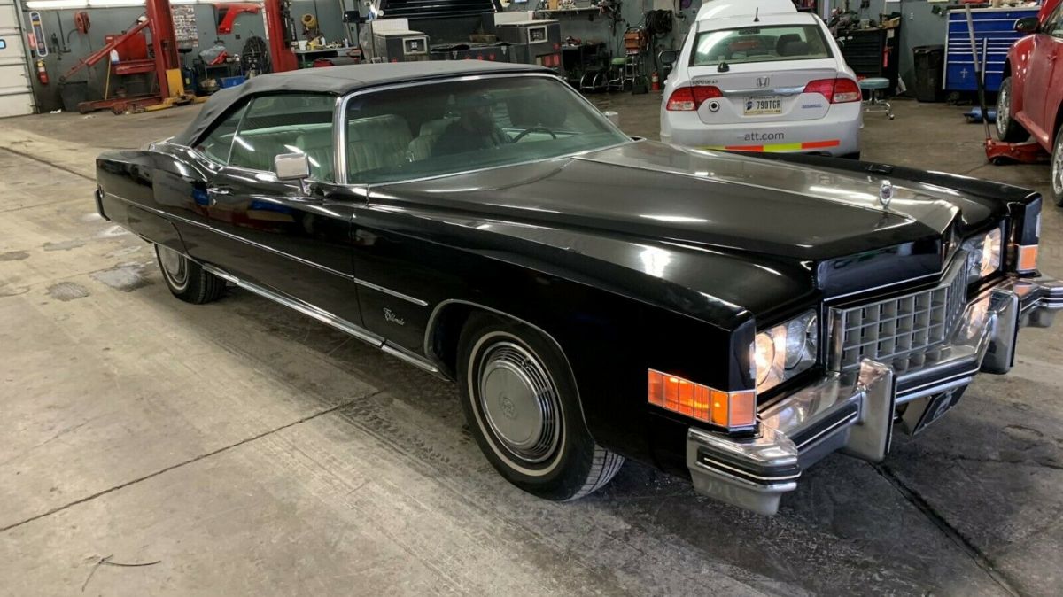 automobile 1973 eldorado cadillac convertible, black, 2 door low miles