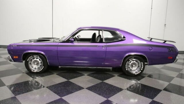 classic vintage chrome mopar duster 340 v8 4-speed manual purple