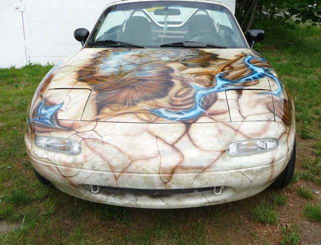 one of a kind custom miata convertible - safari air brush paint - art in motion!