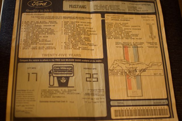 1989 ford mustang gt 5.0 v8 original one owner, i sold new, window sticker!