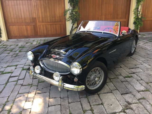 1961 austin healey mkii bt7 tri-carb british heritage doc black over red leather