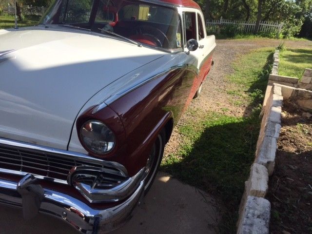 1956 ford fairlane 2 door red and white