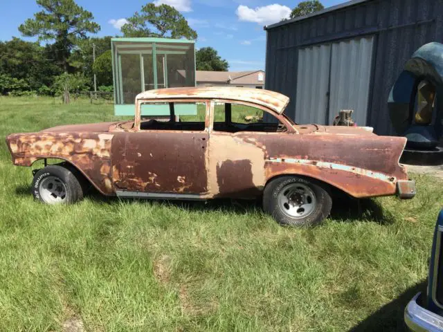 1956 chevy 210 2dr post late model front clip and rear end no eng.or trans