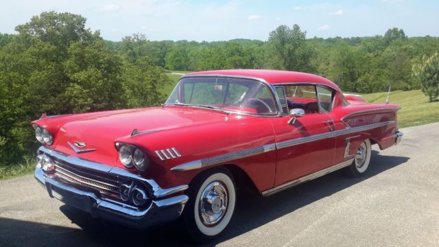 classic 1958 chevy impala 348, red, 2 dr, hardtop