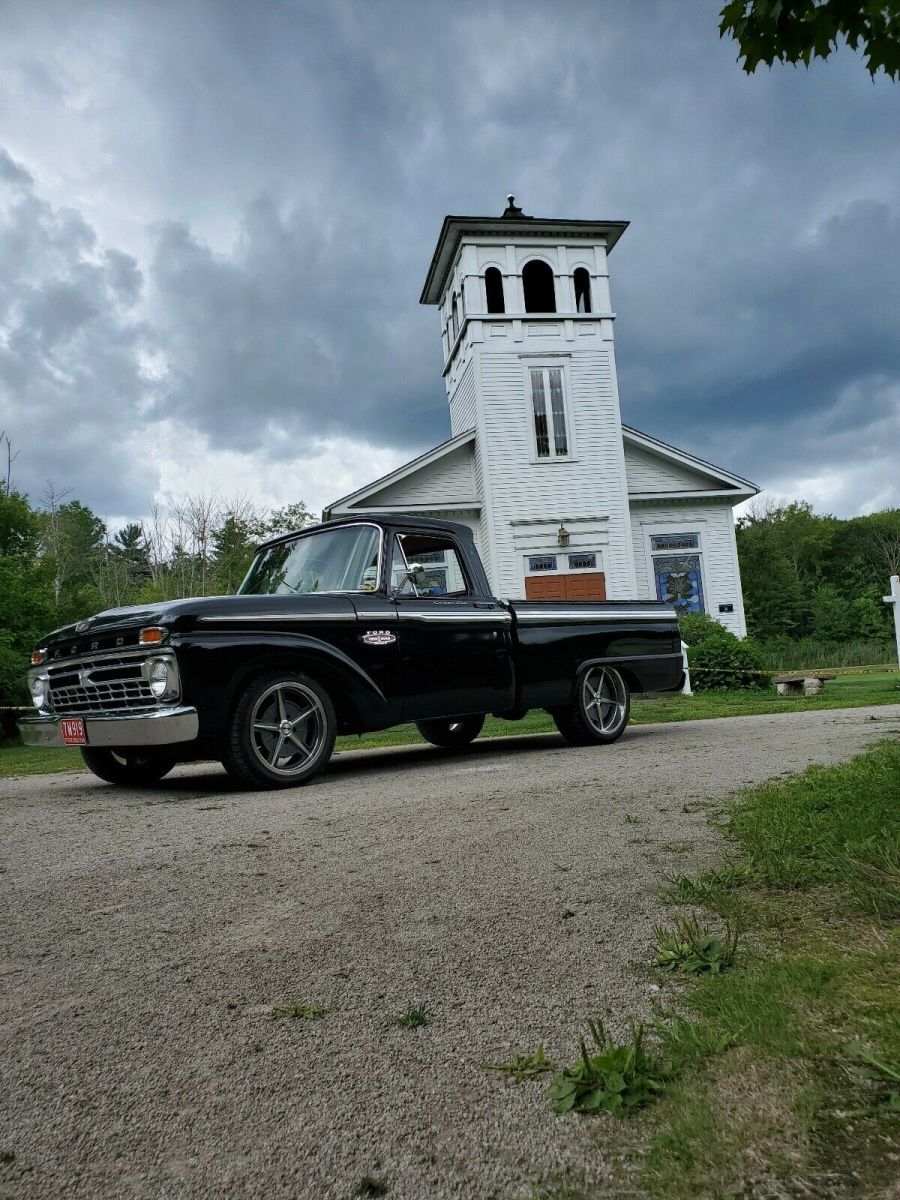 1966 ford f100 pickup black rwd automatic custom cab