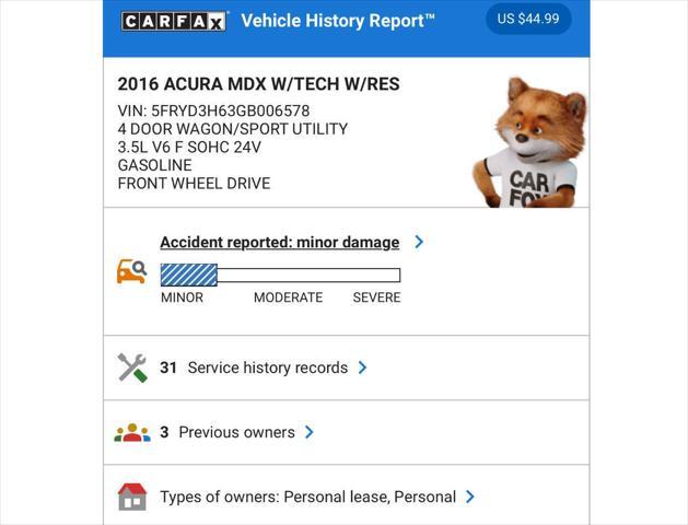 2016 acura mdx 3.5l acurawatch plus package