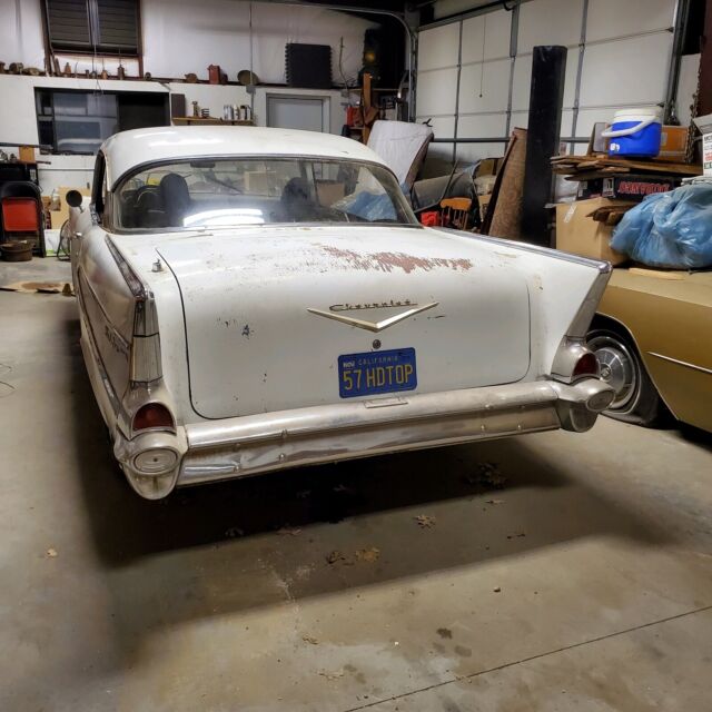 1957 chevrolet bel air coupe white rwd manual had top