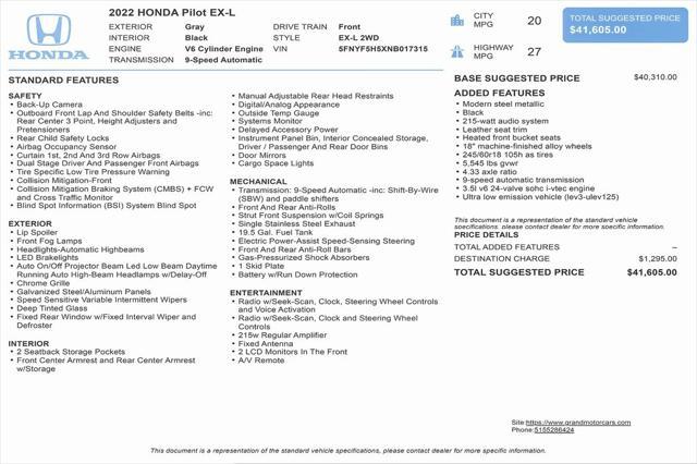 2022 honda pilot 2wd ex-l