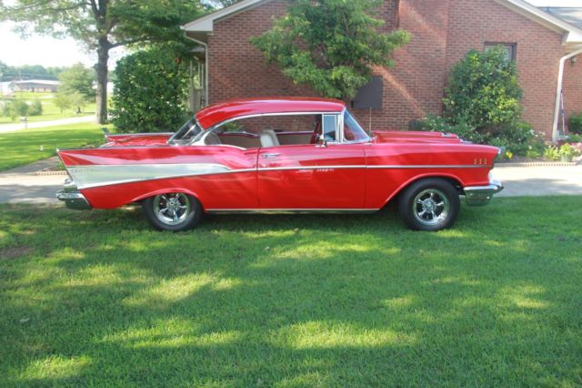 1957 chevy belair/2 door/hard top/ red