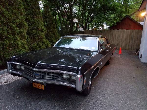 1969 chevrolet impala 4 door hardtop black w/ blue leather & bluetooth stereo