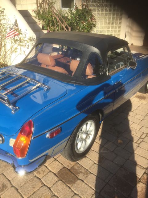 mgb 1977 chrome bumber & lower ride height. convertable roadster blue
