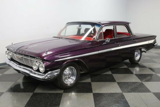 classic vintage chevy sbc metallic flake purple red cloth headers grant