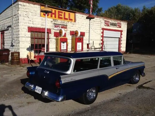 1957 ford station wagon wagon blue fwd automatic gold and chrome