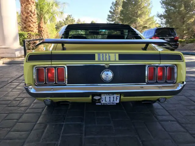 1970 ford mustang mach 1, 351c, fmx auto trans, shaker hood scoop, marti report