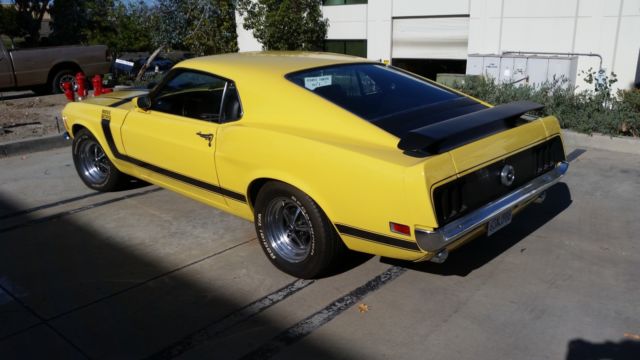 1970 ford mustang boss 302 yellow w/ black stripes # matching g code 302 4-speed