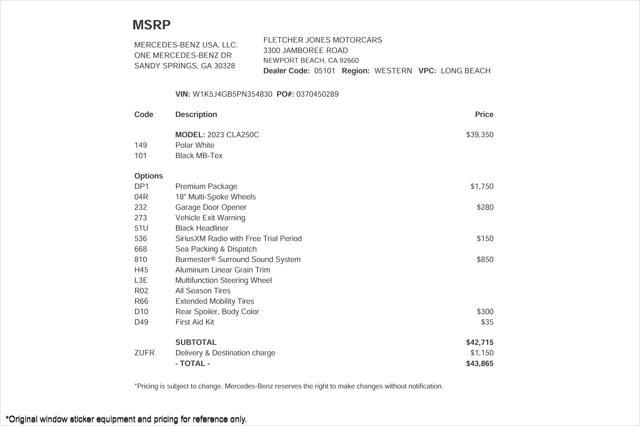 2023 mercedes-benz cla 250 base