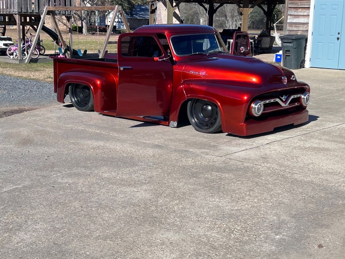 1955 ford f100 red rwd automatic custom
