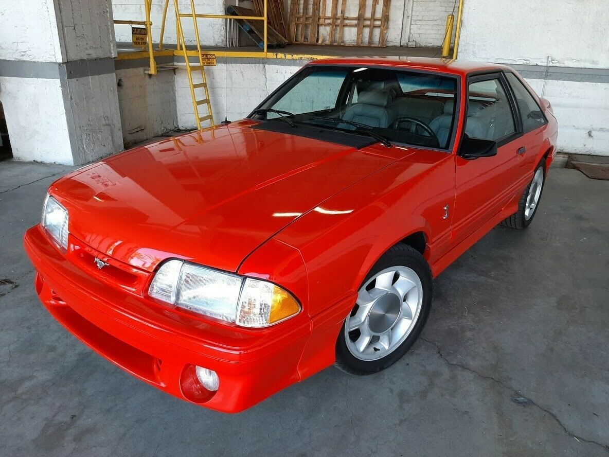 93 ford mustang cobra hatchback rwd vibrant red with grey opal leather interior