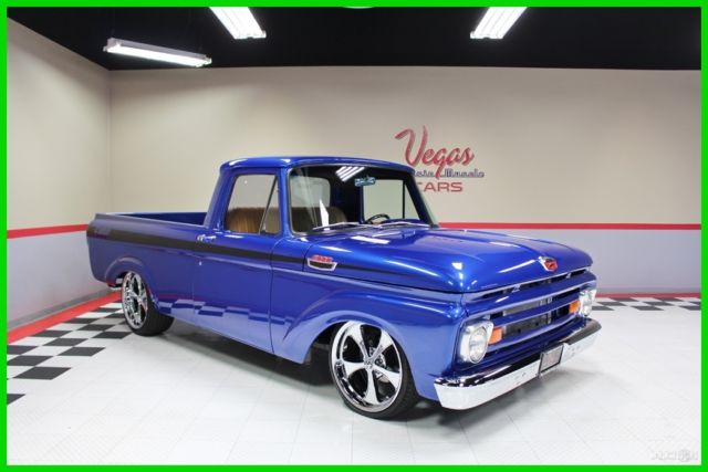 1963 ford f100! stunning sapphire blue paint, look under the hood!