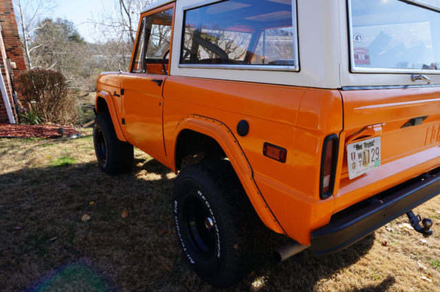 1973 orange ford bronco 302 v8 c4 automatic w/ hard top and bikini top