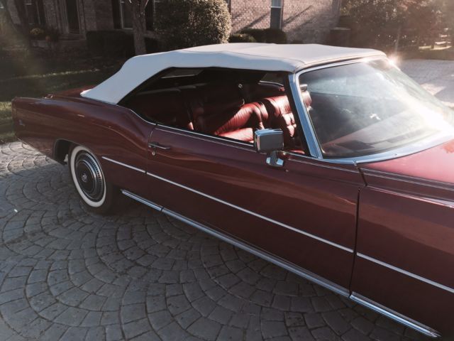 1976 cadillac eldorado convertible, red, red leather interior, white top