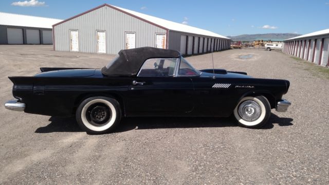 1957 black ford thunderbird with red interior, hard and soft top