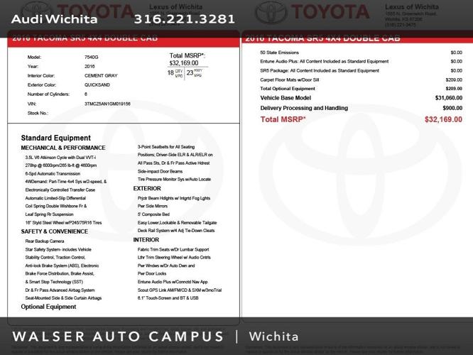 used 2016 toyota tacoma w/ sr5 package wichita, ks 67206 for sale in wichita, kansas