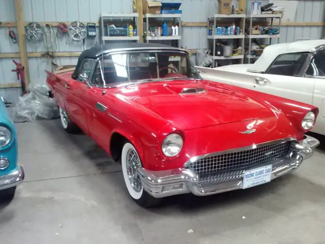 1957 thunderbird convertible - red with red interior / black soft top
