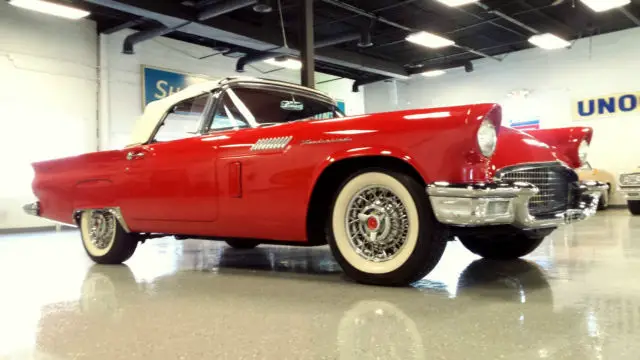 1957 ford thunderbird - flame red convertible -kelsey wire wheels - v-code