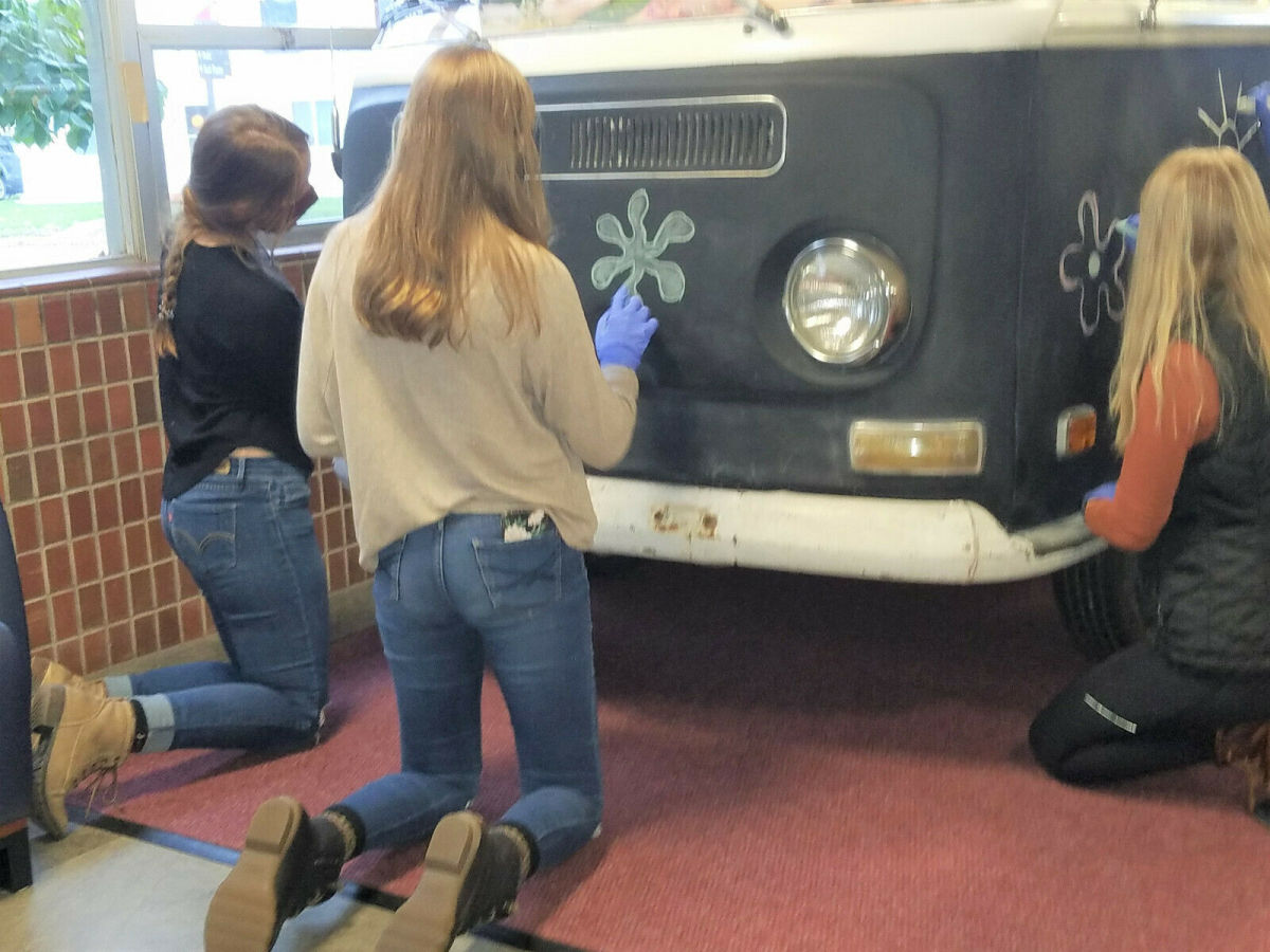 drive your own hippie van! unique 1971 vw type ii with exterior chalkboard paint