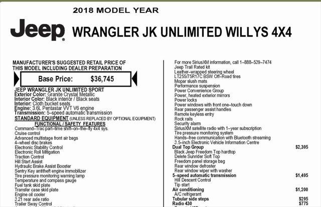 2018 jeep wrangler jk unlimited willys wheeler w