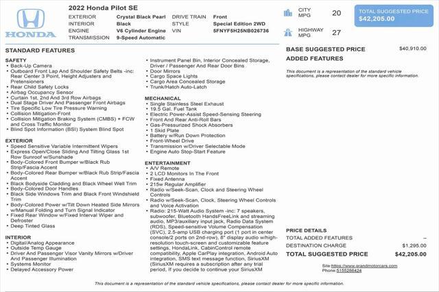 2022 honda pilot 2wd special edition
