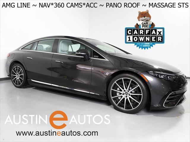 2022 mercedes-benz eqs 450+ *amg line exterior pkg, navigation, adaptive cruise, 360 cameras, safety alerts, panorama moonroof, leather, climate + massage seats, 21 inch amg wheels, wireless charging, burmester audio