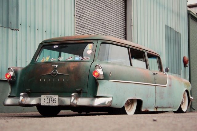 1955 pontiac 2 door wagon hot rod patina air ride ac stationwagon