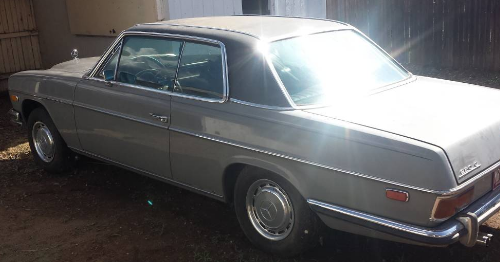 one owner, black mb tex, two tone 2 door w114 mercedes coupe
