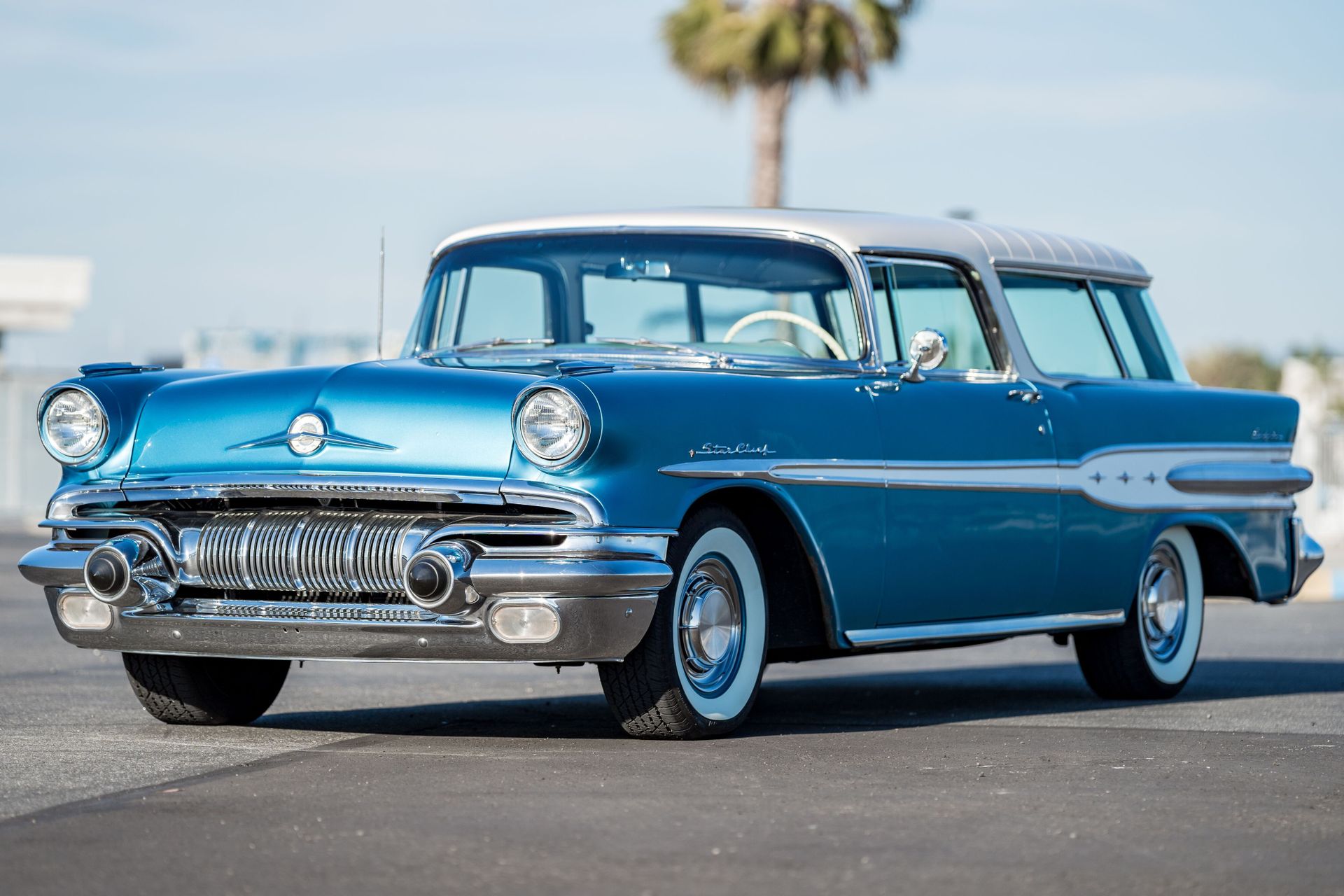 1957 pontiac star chief custom safari station wagon with an older restoration