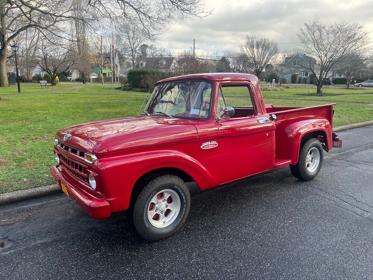 1965 ford f100 pickup red rwd automatic step side