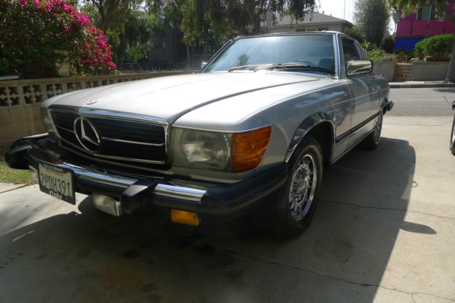 1983 mercedes 380sl convertible silver/gray interior with blue soft top, great!
