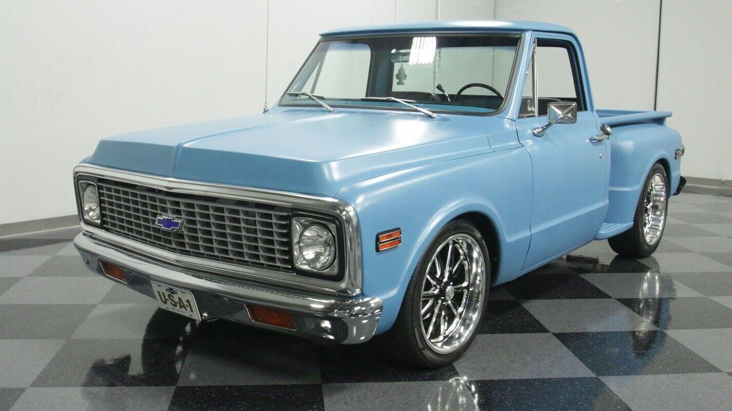 1972 chevrolet c 10 stepside restomod matte blue v8 auto