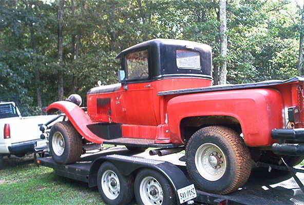 1926 cadillac hot rod rat rod streetrod' pulling truck, 4x4 pickup towing truck