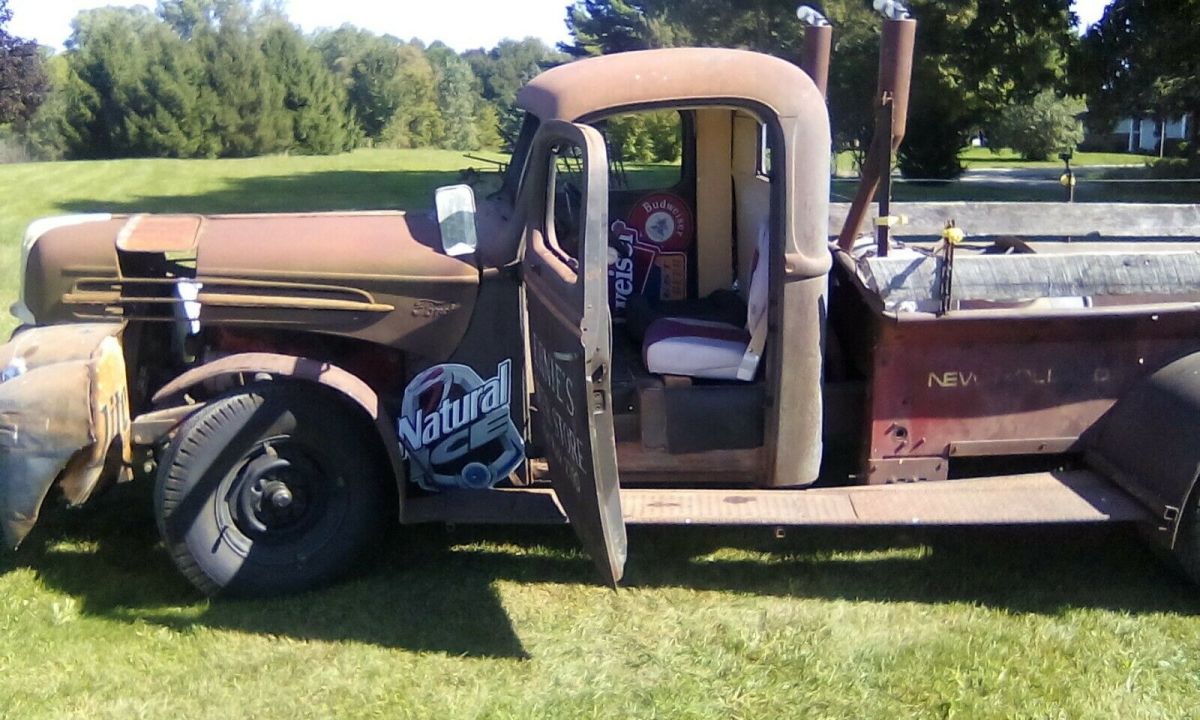 1947 ford f-600 rat rod with manure spreader chevy drive line 292 6l 3spd dually