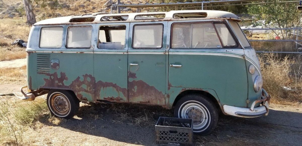 1965 volkswagen 21 window microbus deluxe van green rwd manual deluxe