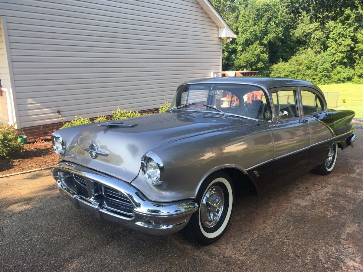 1956 oldsmobile 88 sedan grey rwd automatic black cherry and light pewter
