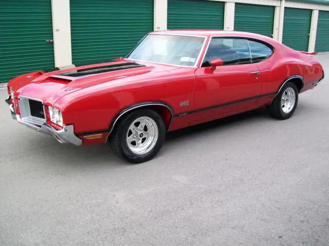1971 cutlass 442 w-30 matador red 455 his/hers shifter gm w-25 hood w-35 spoiler