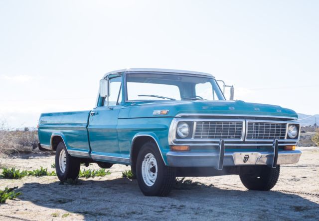 1970 ford f100 sport custom turquoise pickup truck