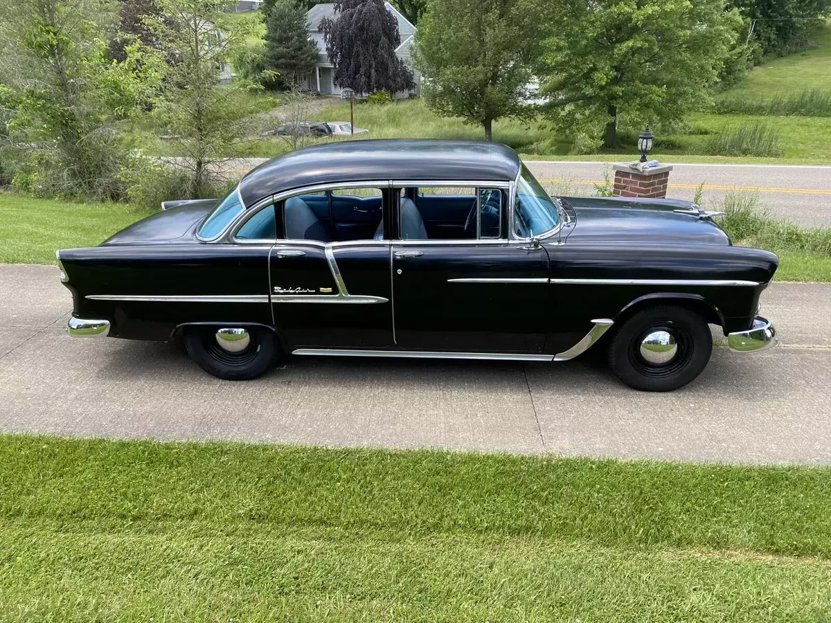 1955 chevrolet bel air tri five hot rod muncie chevy patina sedan black